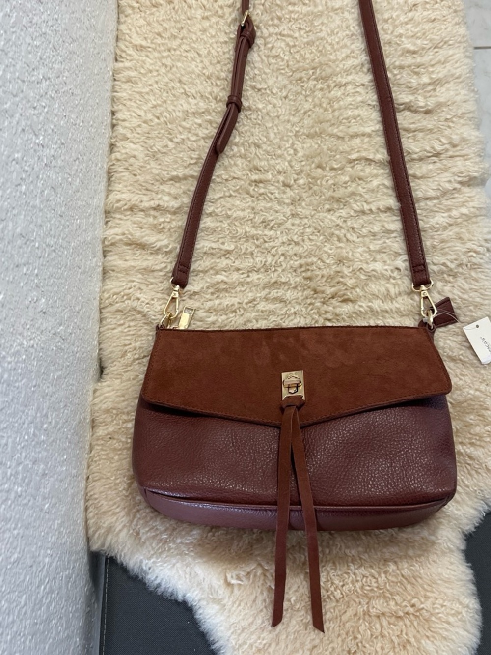 Burgundy Genuine Leather Crossbody Bag with Suede Flap